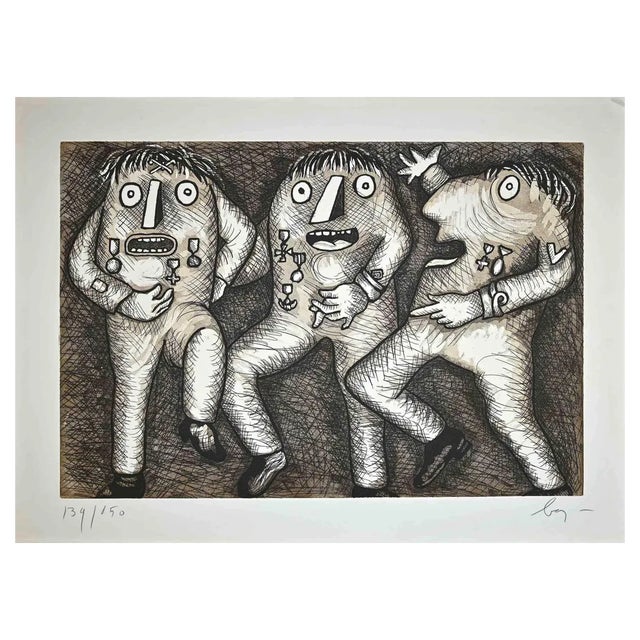 Enrico Baj, The Generals, Original Etching, 1970s For Sale