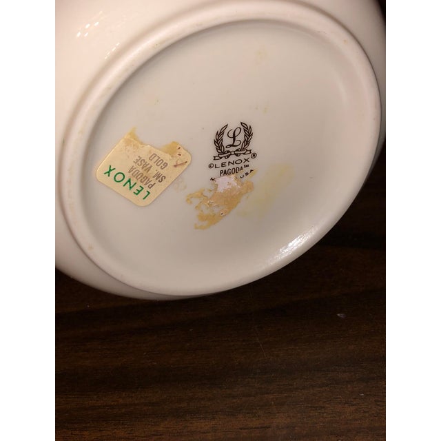 Vintage Lenox "Pagoda" Blue & Gold Porcelain Vases & Bowl - Set of 3 For Sale - Image 16 of 18