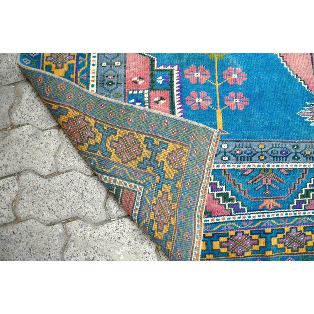 1960s Vinage Blue Rug For Sale - Image 10 of 11