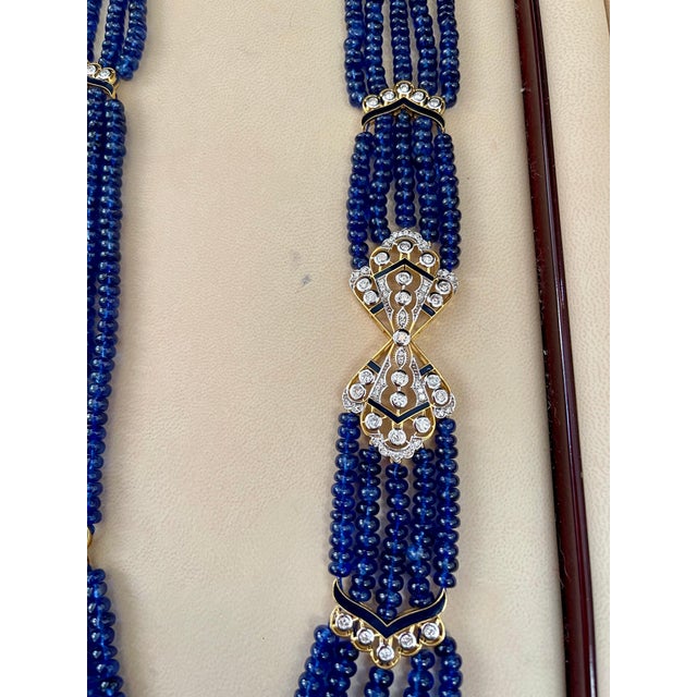 Gemstone 1000 Ct Natural Tanzanite Bead Five Strand Necklace + 4.5 Ct Diamond 14 K Y Gold For Sale - Image 7 of 18