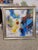 Highway: Square Multi Colored Blue White Red Yellow Black Textured Framed Abstract Art on Canvas. Silver Wood Frame....