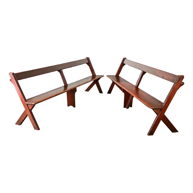 Early 20th Century Pair of English Pine Pews-Benches For Sale