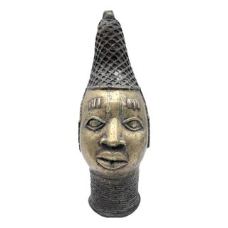 Nigerian Artist, Large Benin Memorial Head Sculpture, 20th Century, Bronze For Sale