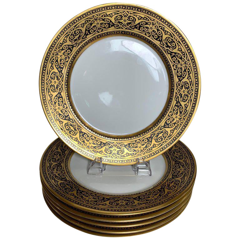 French Black and Gold Service Dinner Plates Set of 6 Chairish