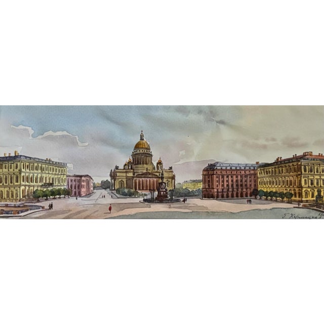 Fine pen and watercolor painting by Karmatskaya Galina Ivanovna (1950 - ?). The subject is of Palace Square in St....