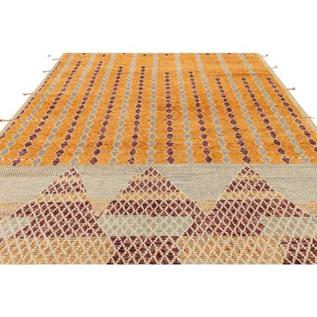 Burnt Orange Contemporary Moroccan Style Geometric Wool Area Rug in Saffron, Ochre & Burgundy For Sale - Image 8 of 12