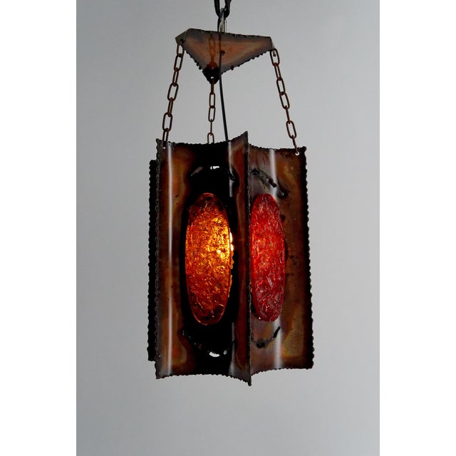 Suspension Light in Patinated Copper and Multicolored Fractal Resin Medallions from Accolay, 1970 For Sale - Image 10 of 15
