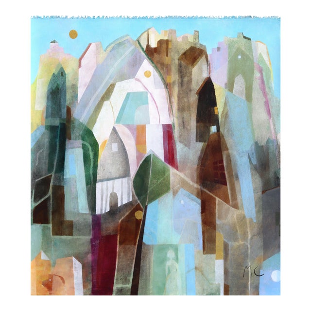 The Girl in Central Park - Original Contemporary Architectural Cityscape Acrylic Painting on Canvas by Maria C Bernhardsson For Sale