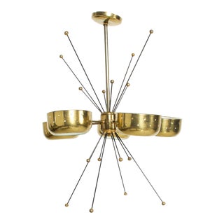1960s Five Perforated Brass Shades Sputnik Chandelier Style of Paavo Tynell, Italy For Sale