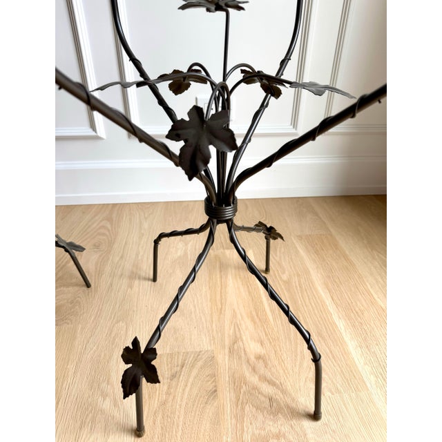 Dark Gray Vintage Sculptural Wrought Iron Ivy Leaf Glass-Top Side Tables by Scully & Scully – Pair For Sale - Image 8 of 10