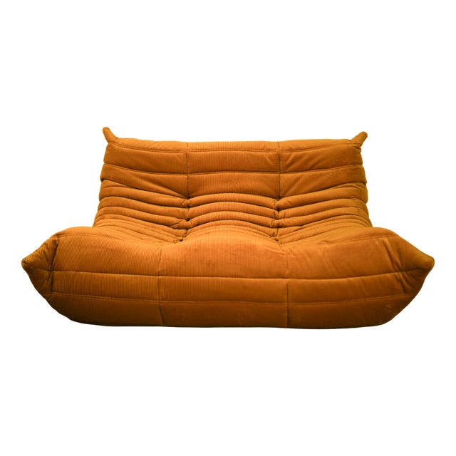 Goldenrod Corduroy Togo 2-Seat by Michel Ducaroy for Ligne Roset For Sale
