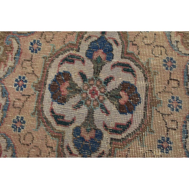 Pink Tabriz Rug 9’5” X 12’11” Pink Wool Vintage Distressed Hand-Knotted Carpet For Sale - Image 8 of 15
