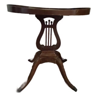 1940s Federal Revival Mahogany Lyre Base Side Table by Mersman - Model 6651 For Sale