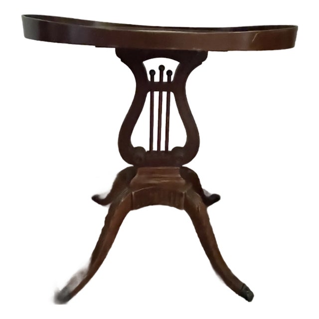 1940s Federal Revival Mahogany Lyre Base Side Table by Mersman - Model 6651 For Sale