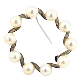 1990s Mikimoto Estate Akoya Pearl Brooch Pin Sterling Silver 6 mm For Sale