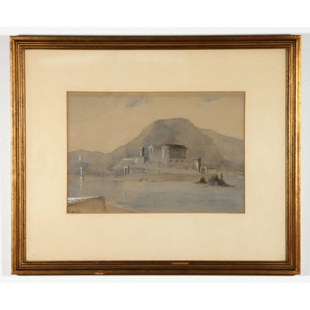 Vintage Arabesque Pastel & Gouche Cityscape Painting For Sale - Image 9 of 9