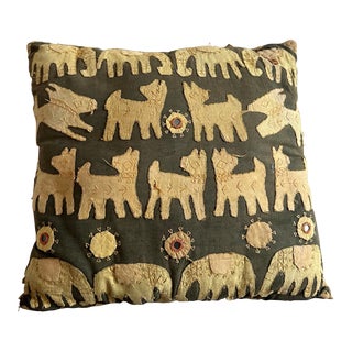 Hand Stitched Vintage Indian Animal Accent Pillow For Sale