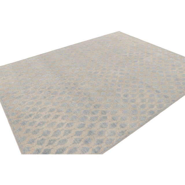 Rug & Kilim Rug & Kilim’s Modern Block Print Rug in White with Blue Floral Patterns - 5x8 For Sale - Image 4 of 7