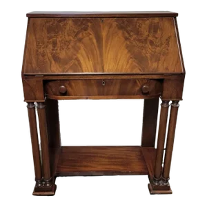 1930’s Transitional Flame Mahogany Empire Revival Slant Top Desk