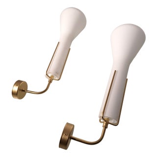 Wall Lamps in Brass and Glass in the style of Arredoluce, Set of 2 For Sale