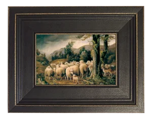 Sheep in a Storm Framed Oil Painting Reproduction Print on Canvas