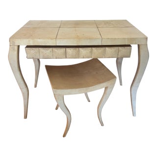1990s Vintage R & Y Augousti Parchment Mounted Vanity and Stool - Set of 2 For Sale