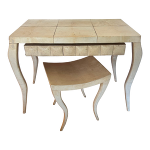 1990s Vintage R & Y Augousti Parchment Mounted Vanity and Stool - Set of 2