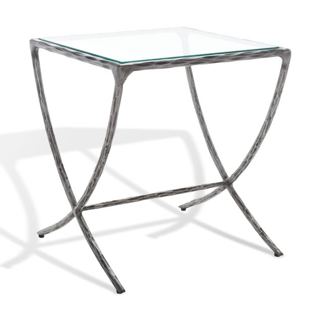 Debbie Square Metal Accent Table in Silver with Glass Top For Sale In Philadelphia - Image 6 of 8
