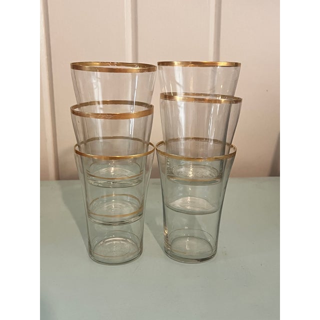 Art Deco Vintage Glassware Set With Gold Trim - Set of 6 For Sale - Image 3 of 4