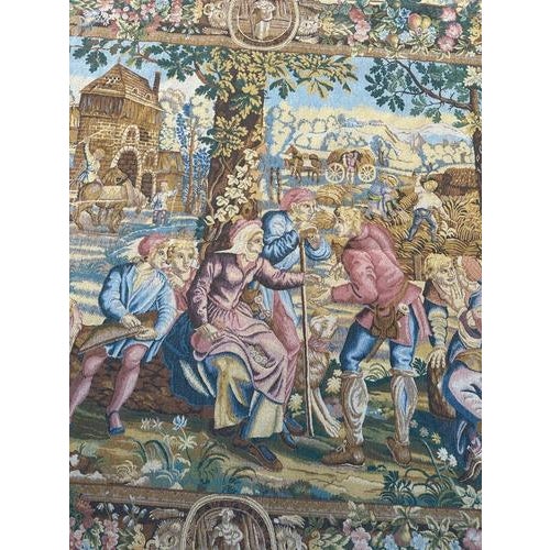 Vintage French Jacquard Harvester Payroll Tapestry in the style of Aubusson, 1970s For Sale - Image 3 of 18