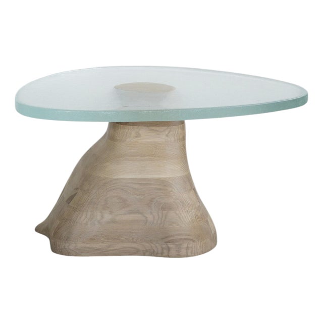 Fused Crystal Glass and White Oak Side Table by Alexander Knysch For Sale