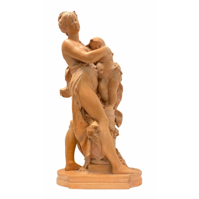 Late 19th Century Mother and Child Terracotta Sculpture Signed Rougelet For Sale - Image 5 of 12