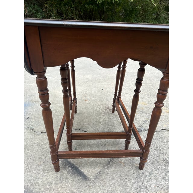 Pair of 1970s Wooden Carved Nesting Game Tables With Flip-Up Sides For Sale - Image 10 of 12