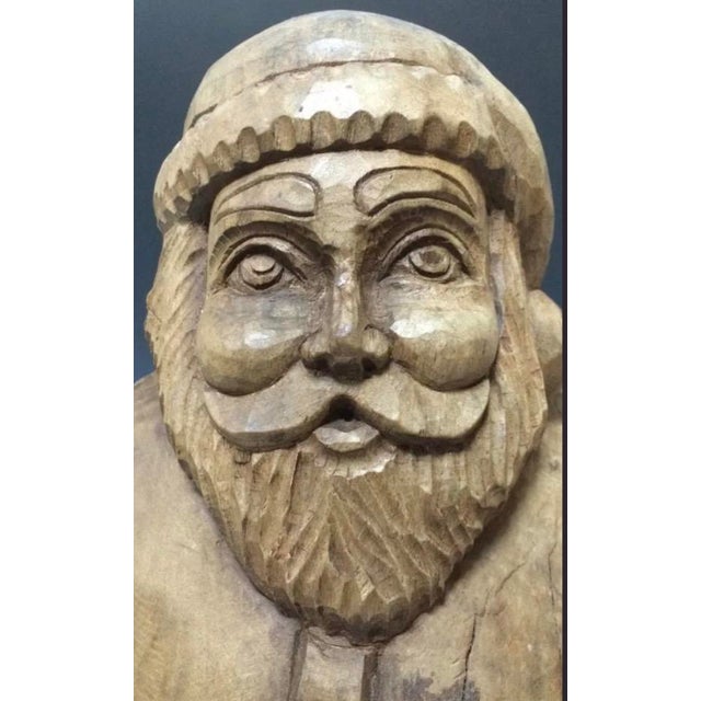 Vintage Large Hand Carved Wooden Santa Claus Holding Deer Sculpture For Sale - Image 4 of 5