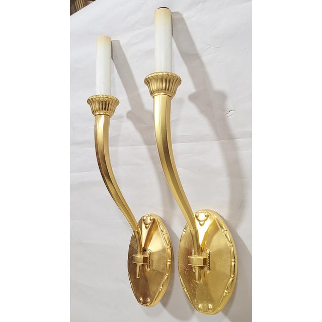 Pair Modern Designer Made Gilt Bronze Wall Sconces by Karajian For Sale - Image 4 of 10