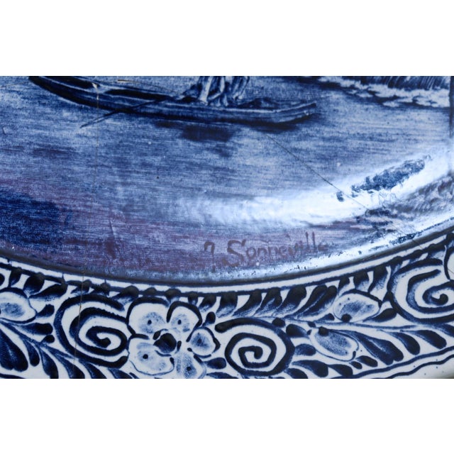 Delft 1940’s Belgian Boch Delft Blue Platter Signed J Sonneville For Sale - Image 4 of 7