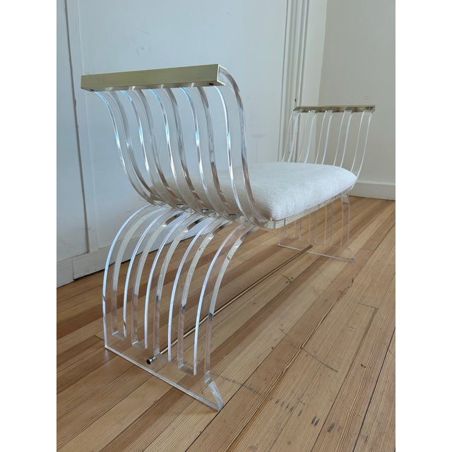 Plastic 1970s Lucite & Brass Bench in the Manner of Charles Hollis Jones For Sale - Image 7 of 7
