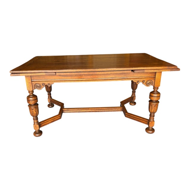 Wood 1930s Pristine Solid Oak Draw Leaf Table For Sale - Image 7 of 12