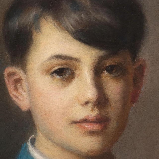 Piero Galanti, Portrait of a Boy, 20th Century, Crayon on Cardboard, Framed For Sale - Image 4 of 11