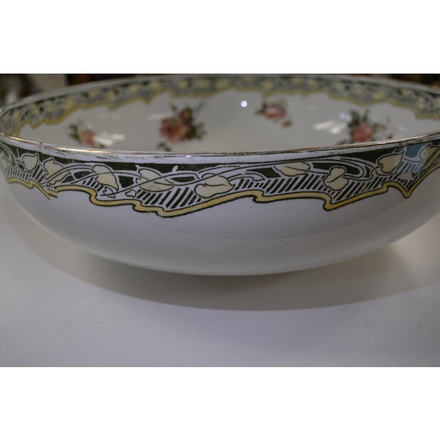 Antique Art Nouveau Doulton Burslem Kelmscott Transferware Wash Basin / Bowl W/ Pink Roses For Sale - Image 10 of 18
