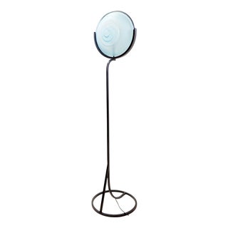 Floor Lamp in Metal and Sandblasted Glass Disc For Sale