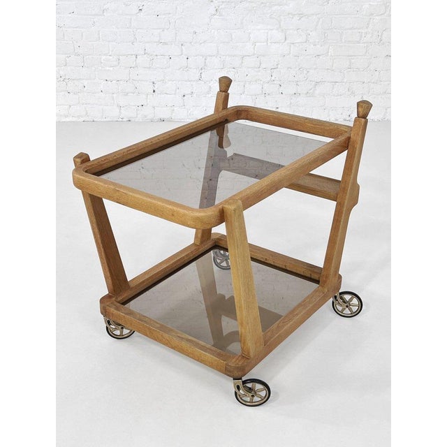 Light Yellow Oak and Glass Serving Table by Guillerme et Chambron for Votre Maison, 1950s For Sale - Image 8 of 8