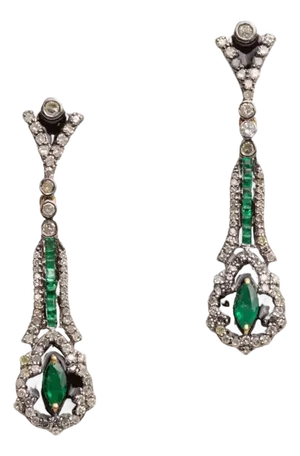 Emerald and Diamond Drop Dangle Earrings