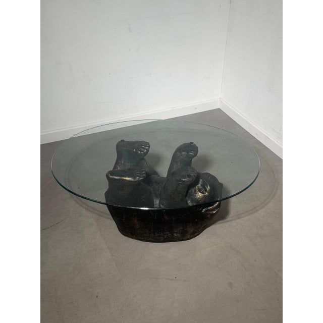 Black Black Bear Coffee Table in Resin with Glass Top For Sale - Image 8 of 9