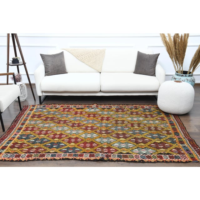 1970s Vintage Turkish Oushak Handmade Wool & Cotton Red Area Rug For Sale - Image 5 of 12