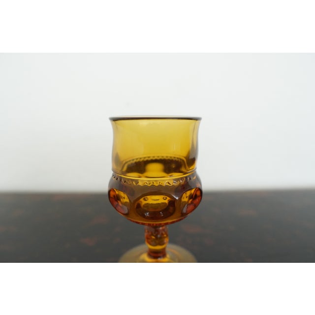 Vintage Indiana Glass Amber King’s Crown Thumbprint Wine Goblets - Set of 7 For Sale In Austin - Image 6 of 13