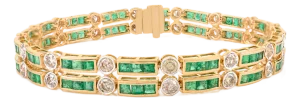 5.03 Ct Emerald & Diamond Double Row Tennis Wedding Bracelet in 14k Yellow Gold