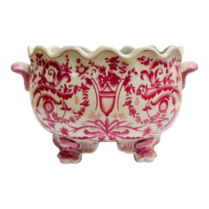 Chinoiserie Pink & White Footed Scalloped Cachepot in the Style of United Wilson