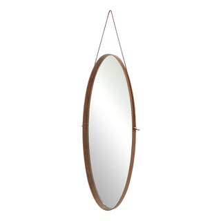 Oval Wall Mirror with Teak Frame, 1950s For Sale