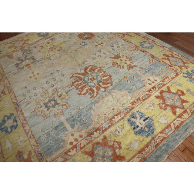 Early 21st Century Zabihi Collection Stunning Turkish Blue Yellow Oushak Rug - 8'3" x 9'5" For Sale In New York - Image 6 of 12